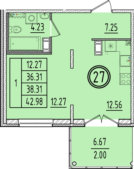 1 ккв 36,3 м²