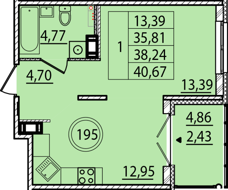 1 ккв 35,8 м²