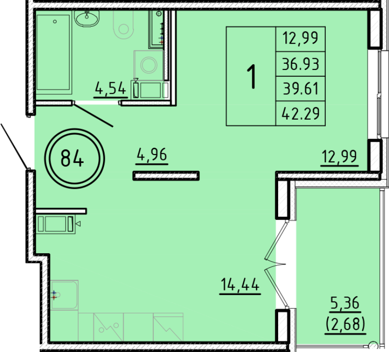 1 ккв 36,9 м²