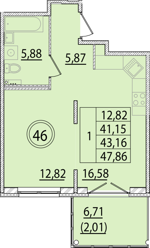 2 ккв (Евро) 41,2 м²