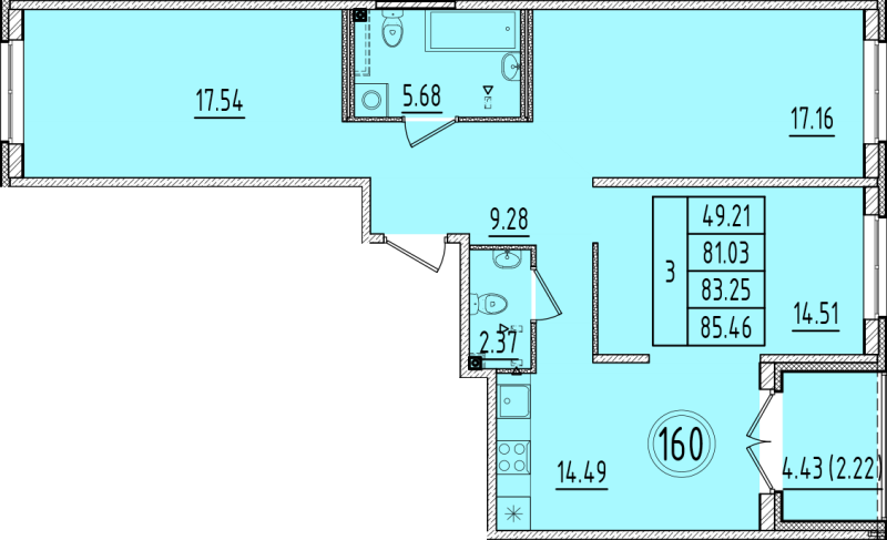 3 ккв 81 м²