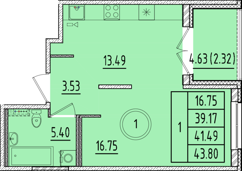 1 ккв 39,2 м²