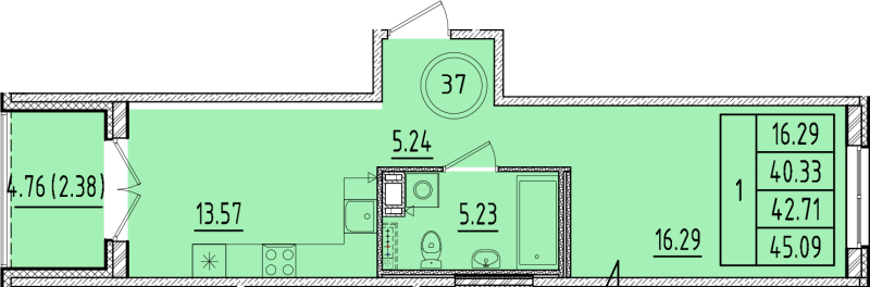 1 ккв 40,3 м²