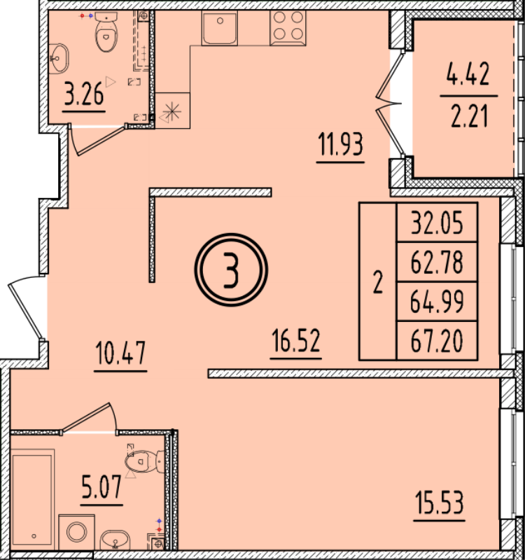 2 ккв 62,8 м²