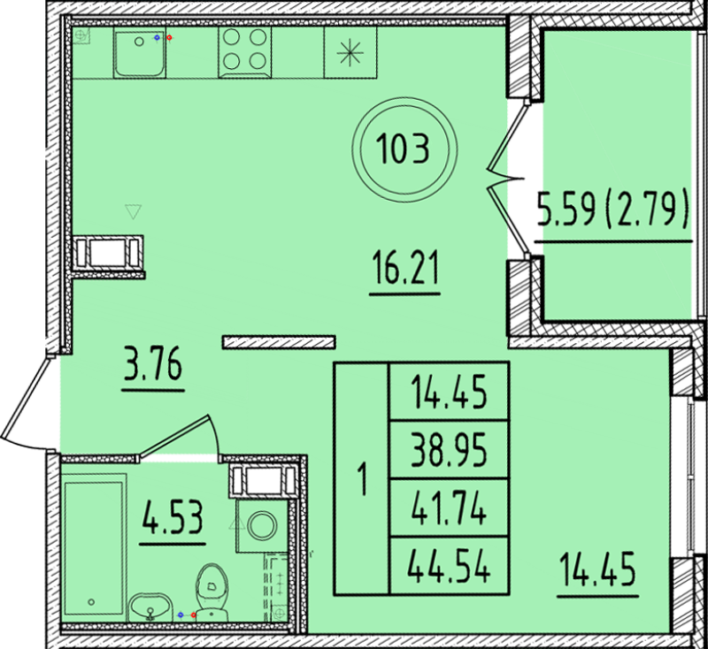 2 ккв (Евро) 39,1 м²