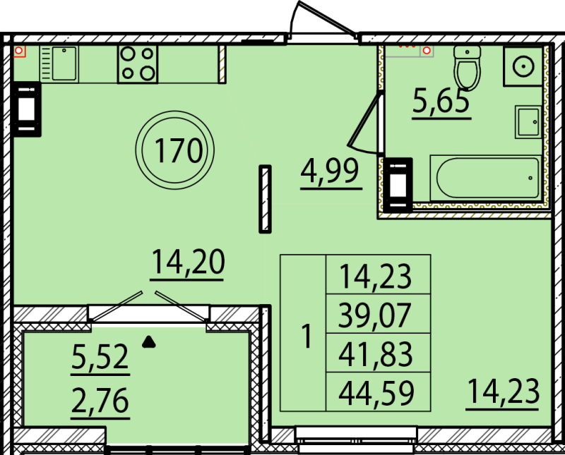 1 ккв 39,1 м²