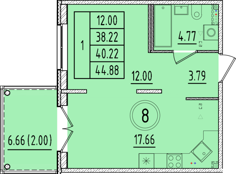 2 ккв (Евро) 38,2 м²