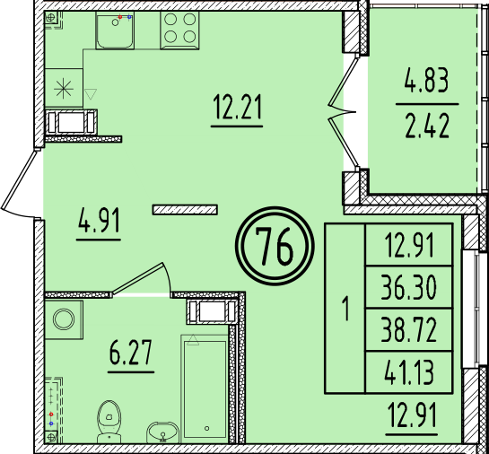 1 ккв 36,3 м²