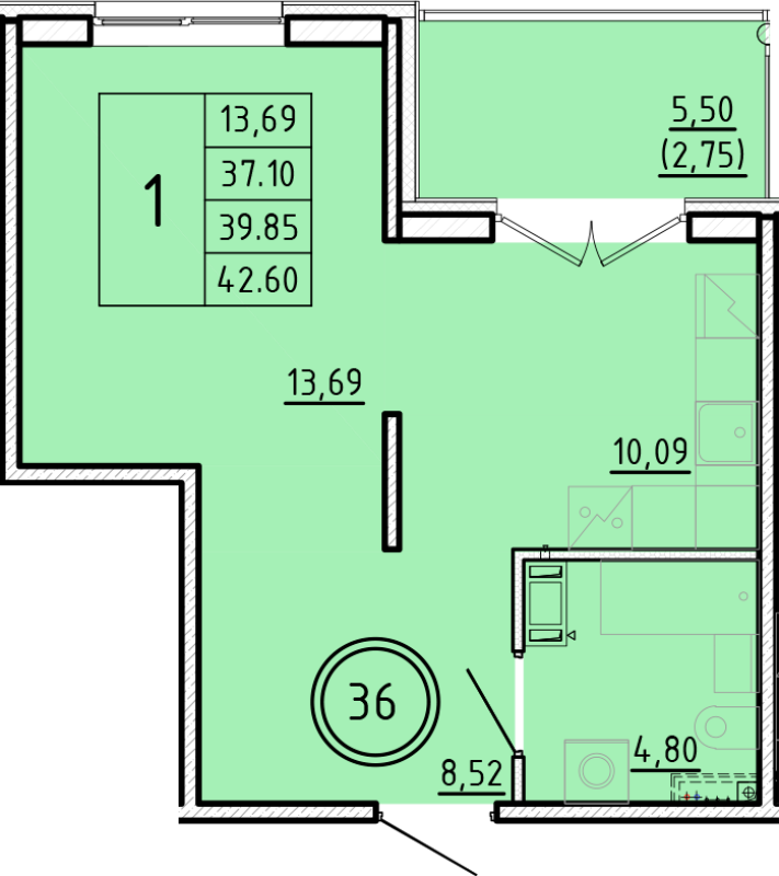 1 ккв 37,1 м²