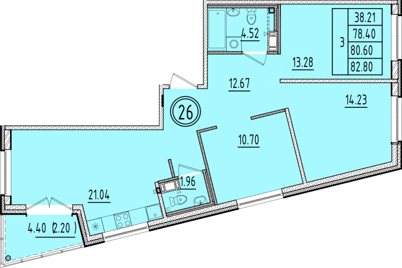 4 ккв (Евро) 78,4 м²