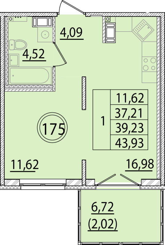 2 ккв (Евро) 37,2 м²