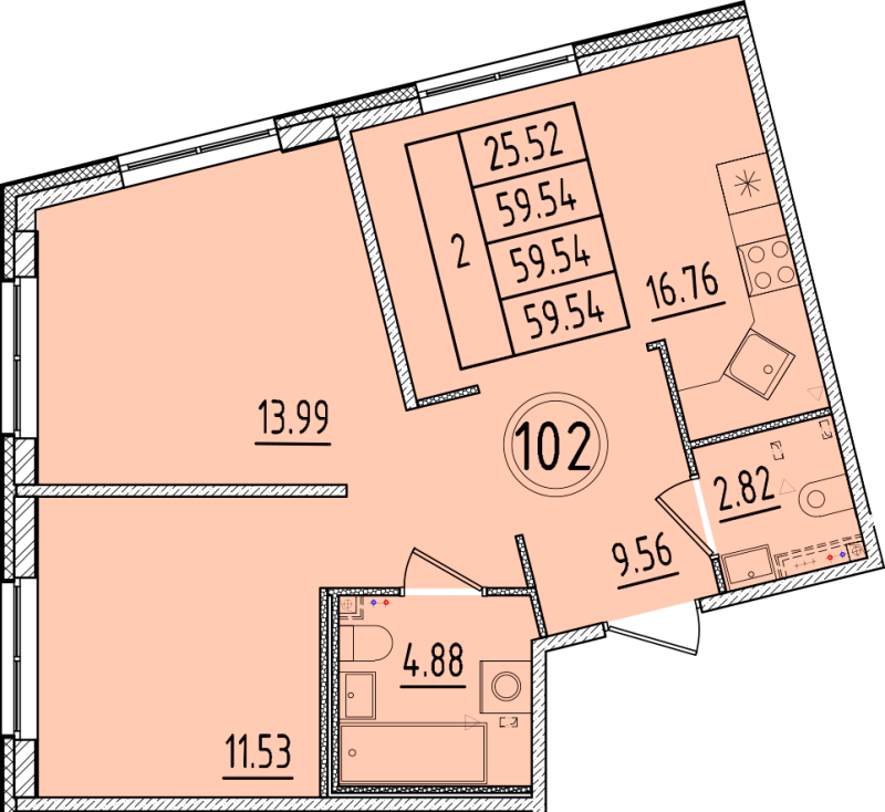 3 ккв (Евро) 59,5 м²
