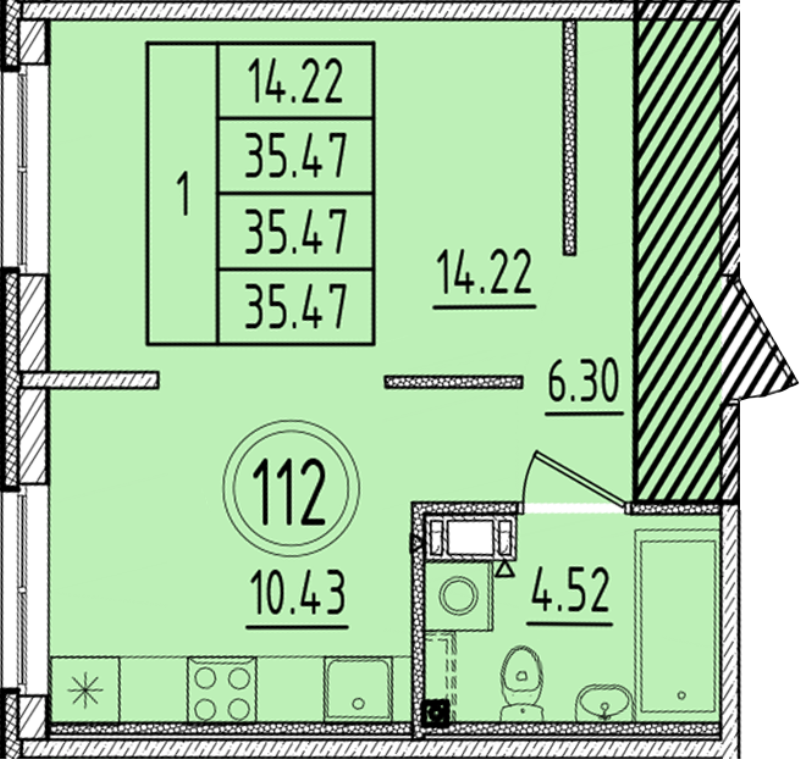 1 ккв 35,5 м²