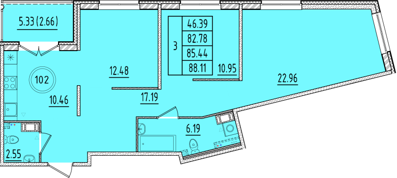 3 ккв 82,8 м²