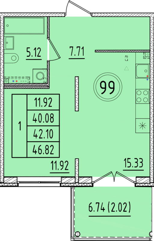 1 ккв 40,1 м²