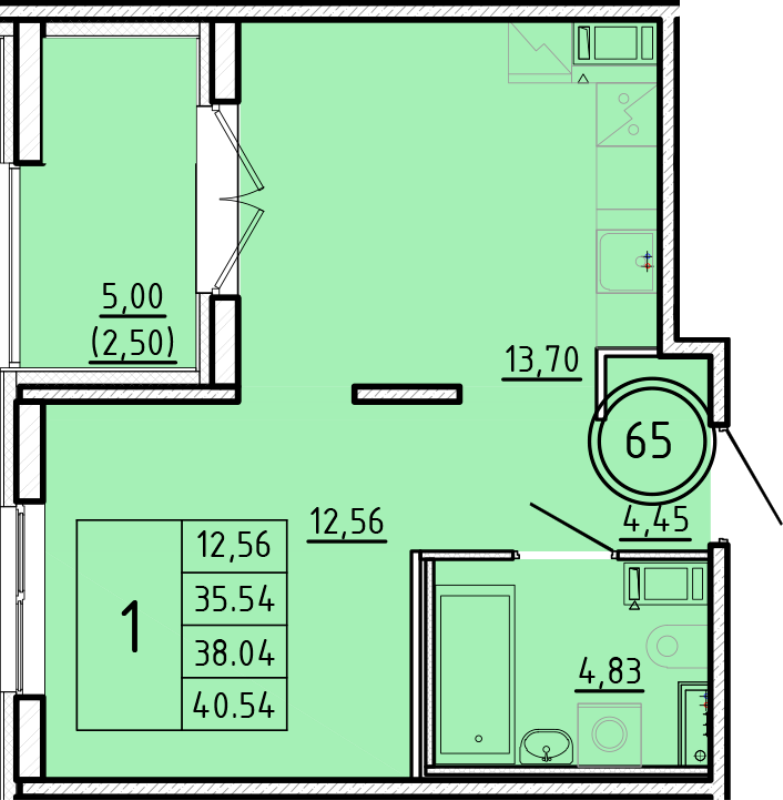 1 ккв 35,5 м²