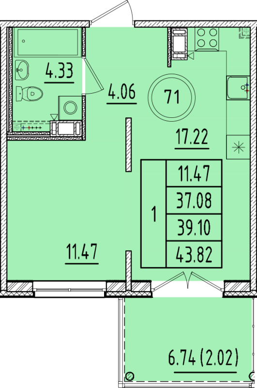 2 ккв (Евро) 37,1 м²