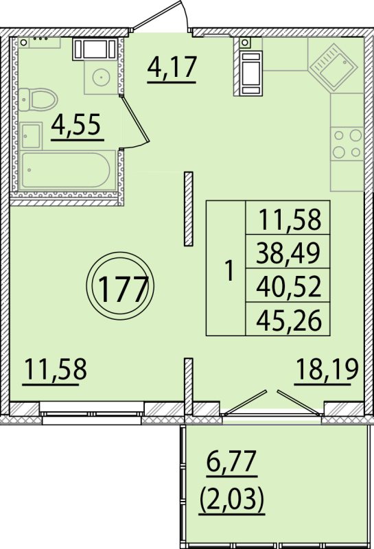 2 ккв (Евро) 38,5 м²