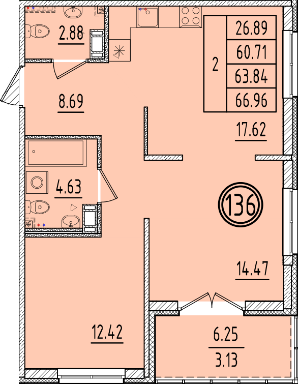 3 ккв (Евро) 60,7 м²