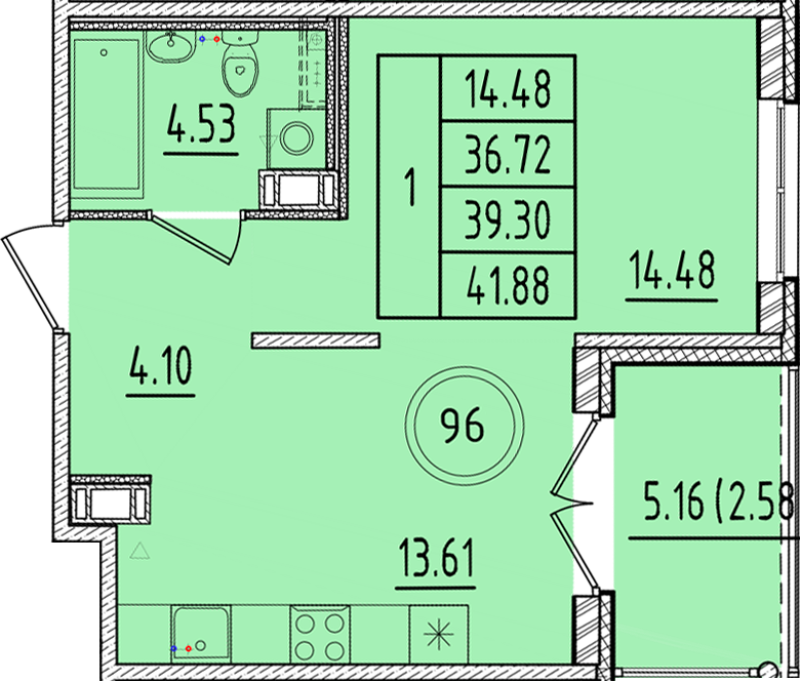 1 ккв 36,7 м²