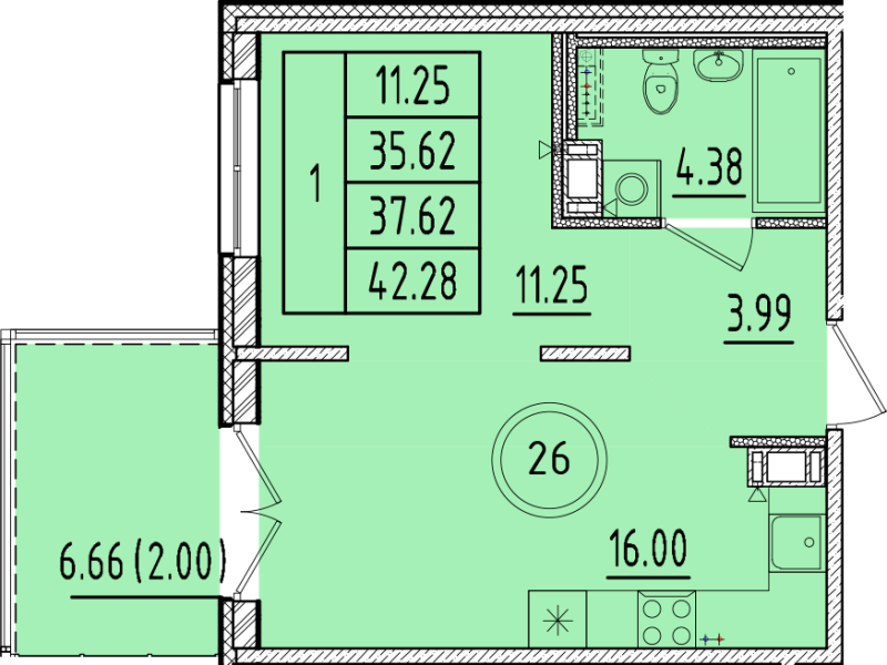 2 ккв (Евро) 35,6 м²