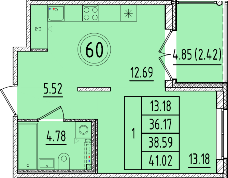 1 ккв 36,2 м²