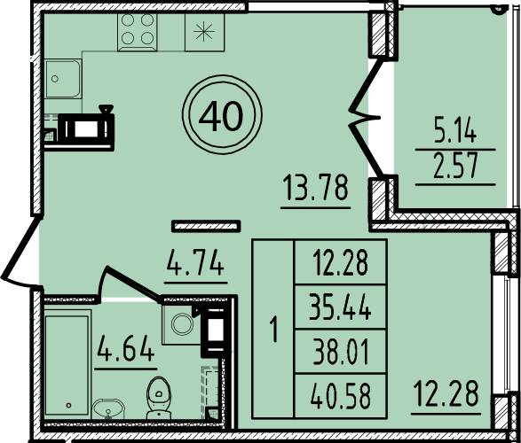 1 ккв 35,4 м²