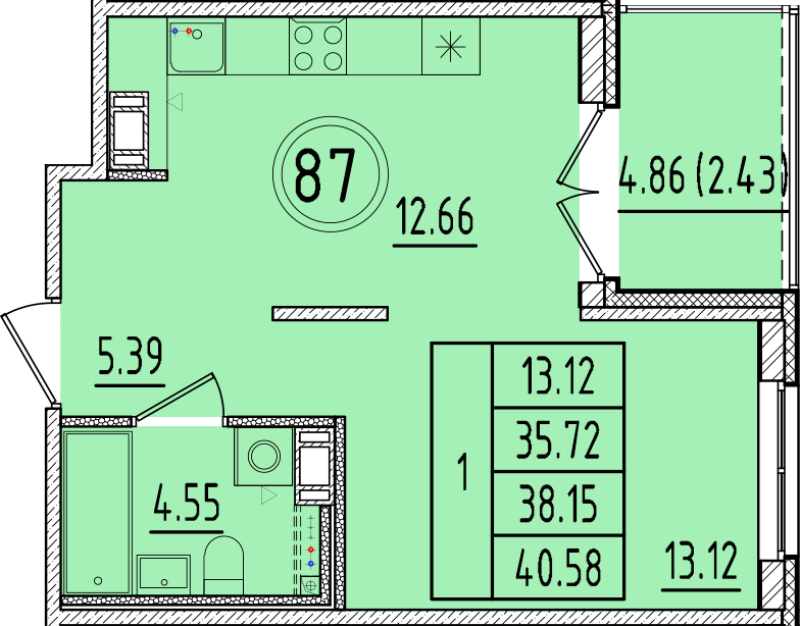 1 ккв 35,7 м²