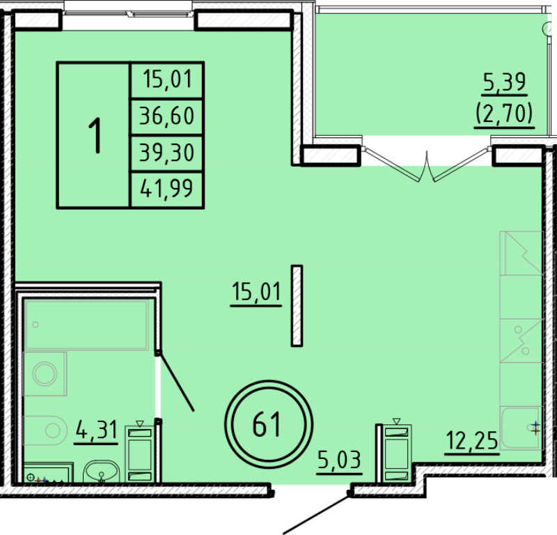 1 ккв 36,6 м²