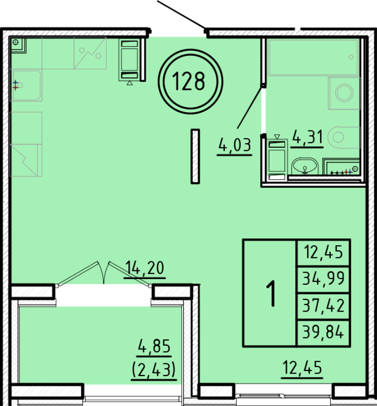 1 ккв 35 м²