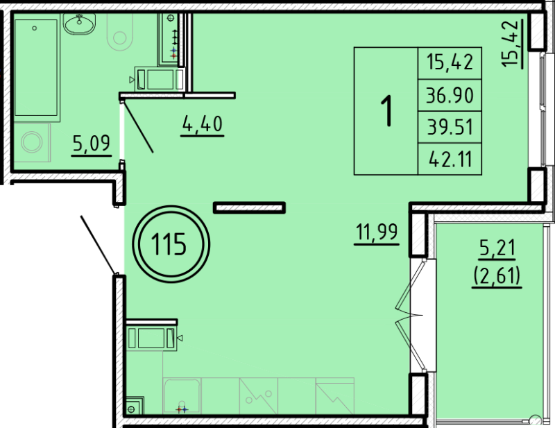 1 ккв 36,9 м²