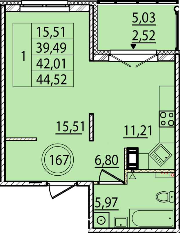 1 ккв 39,5 м²