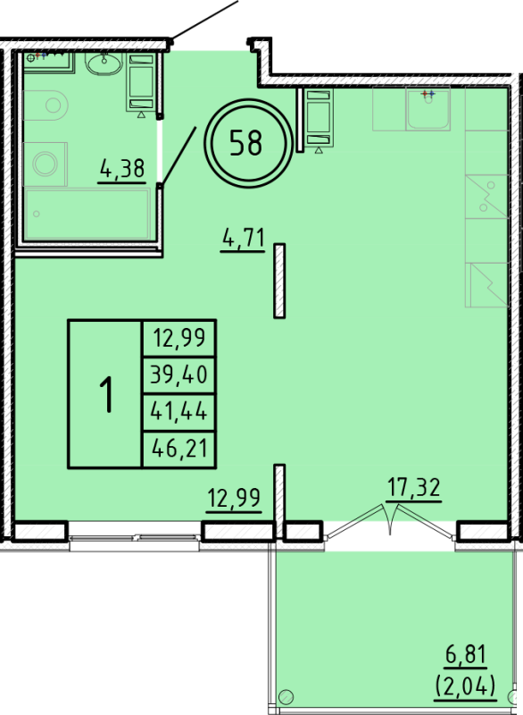 2 ккв (Евро) 39,4 м²