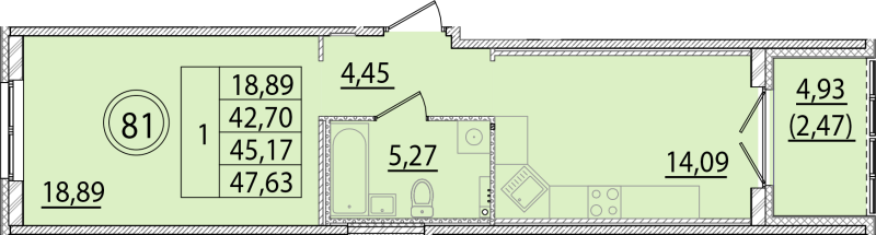 1 ккв 42,7 м²