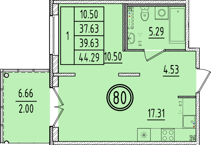 2 ккв (Евро) 37,6 м²