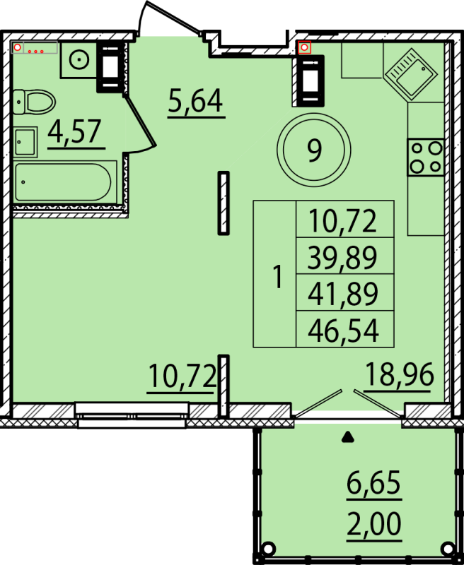 2 ккв (Евро) 39,9 м²