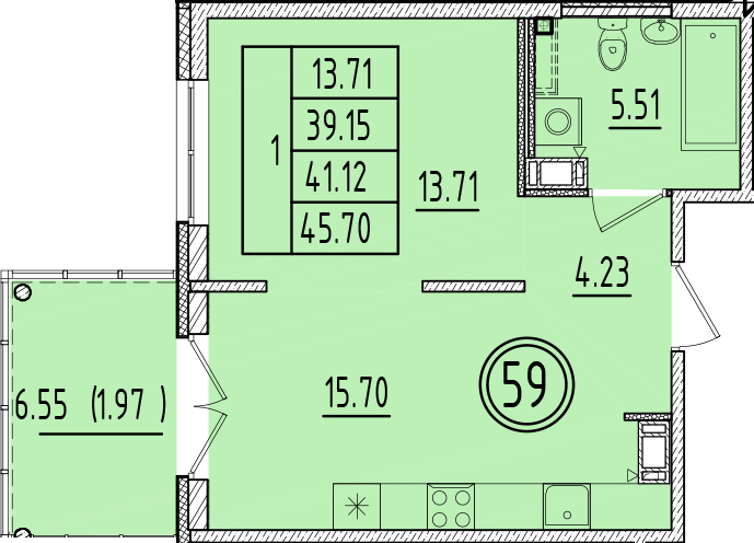 2 ккв (Евро) 39,2 м²