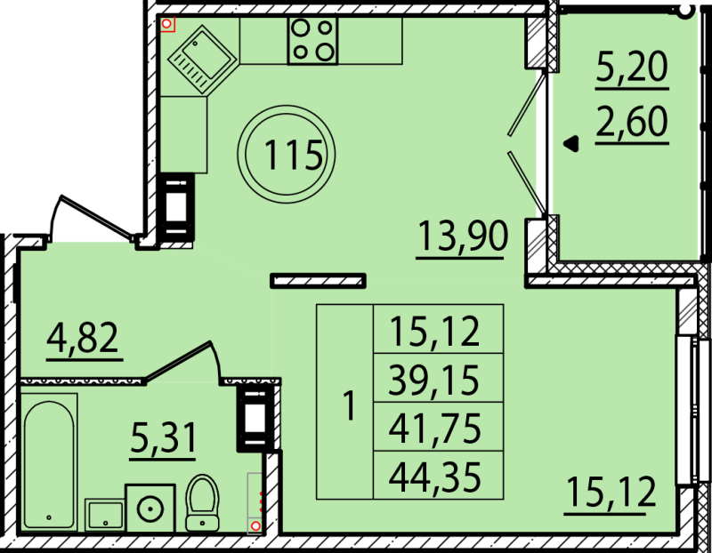 1 ккв 39,2 м²