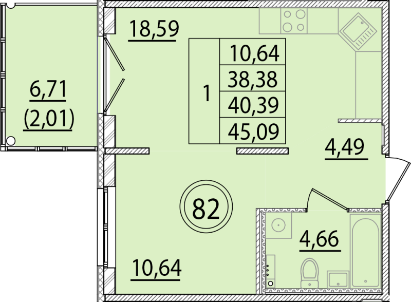 2 ккв (Евро) 38,4 м²