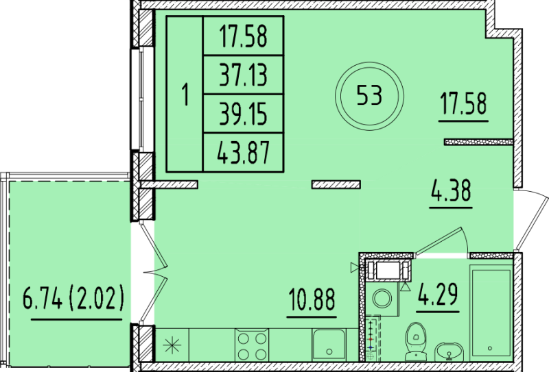1 ккв 37,1 м²