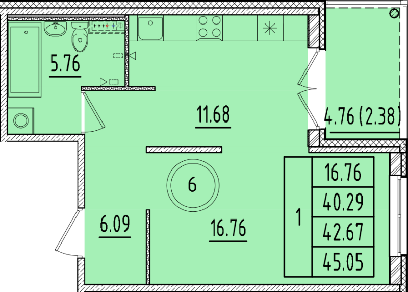 1 ккв 40,3 м²