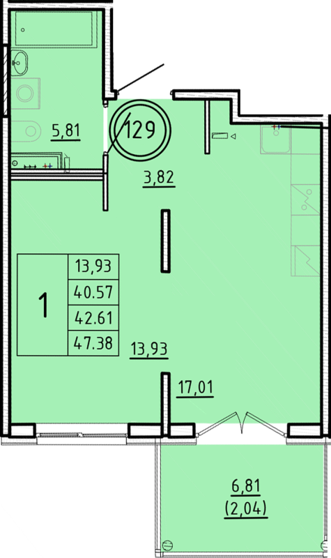 2 ккв (Евро) 40,6 м²