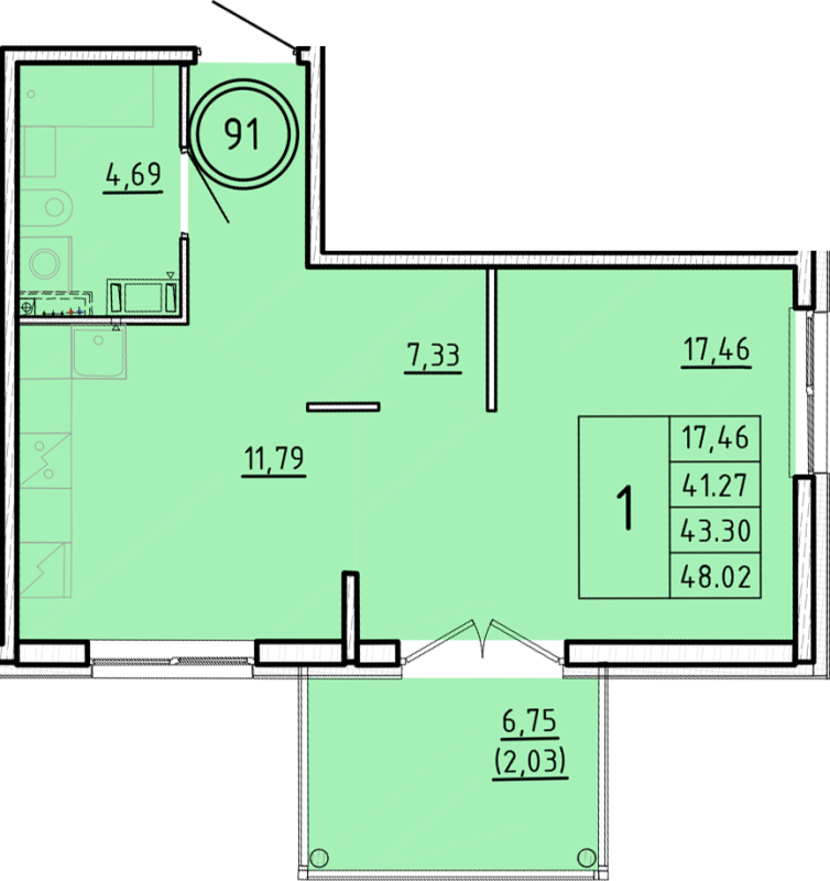 1 ккв 41,3 м²