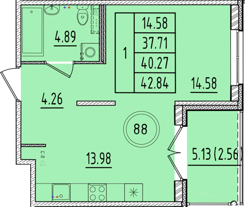 1 ккв 37,7 м²