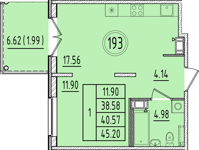 2 ккв (Евро) 38,6 м²