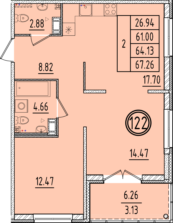 3 ккв (Евро) 61 м²