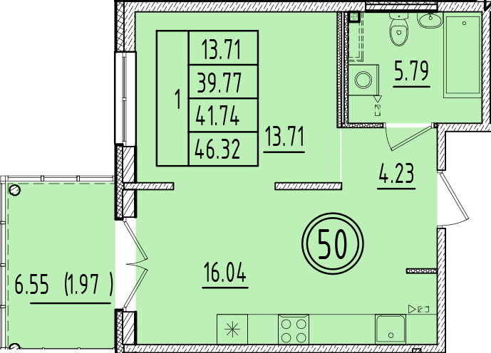 2 ккв (Евро) 39,8 м²