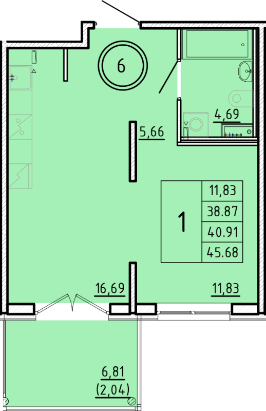 2 ккв (Евро) 38,9 м²