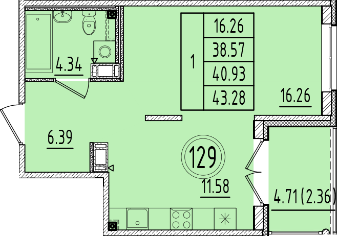 1 ккв 38,6 м²