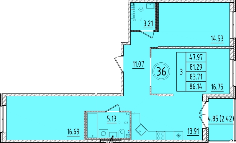 3 ккв 81,3 м²